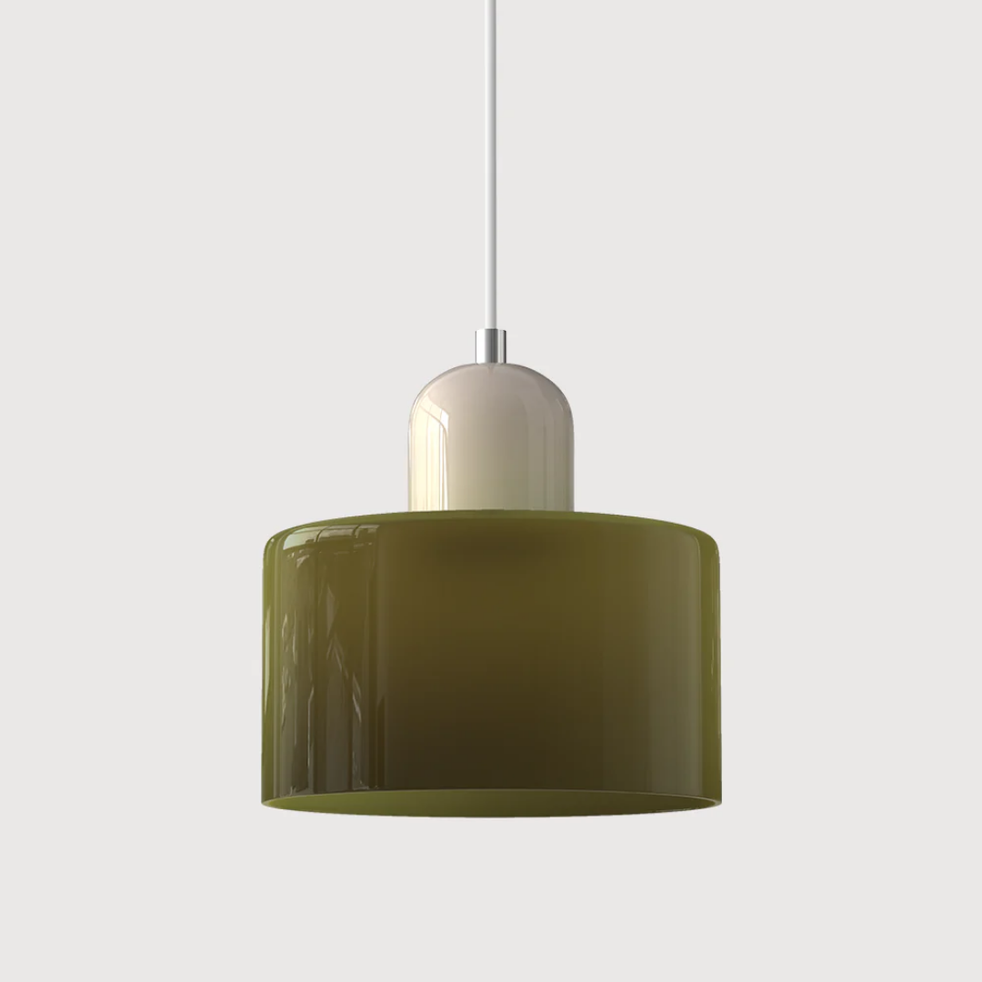 Retro Pendant Lamp with Orange Glass Shade & Green Top