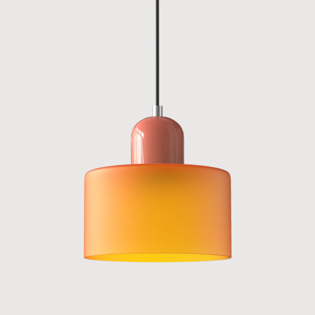 Retro Pendant Lamp with Orange Glass Shade & Green Top