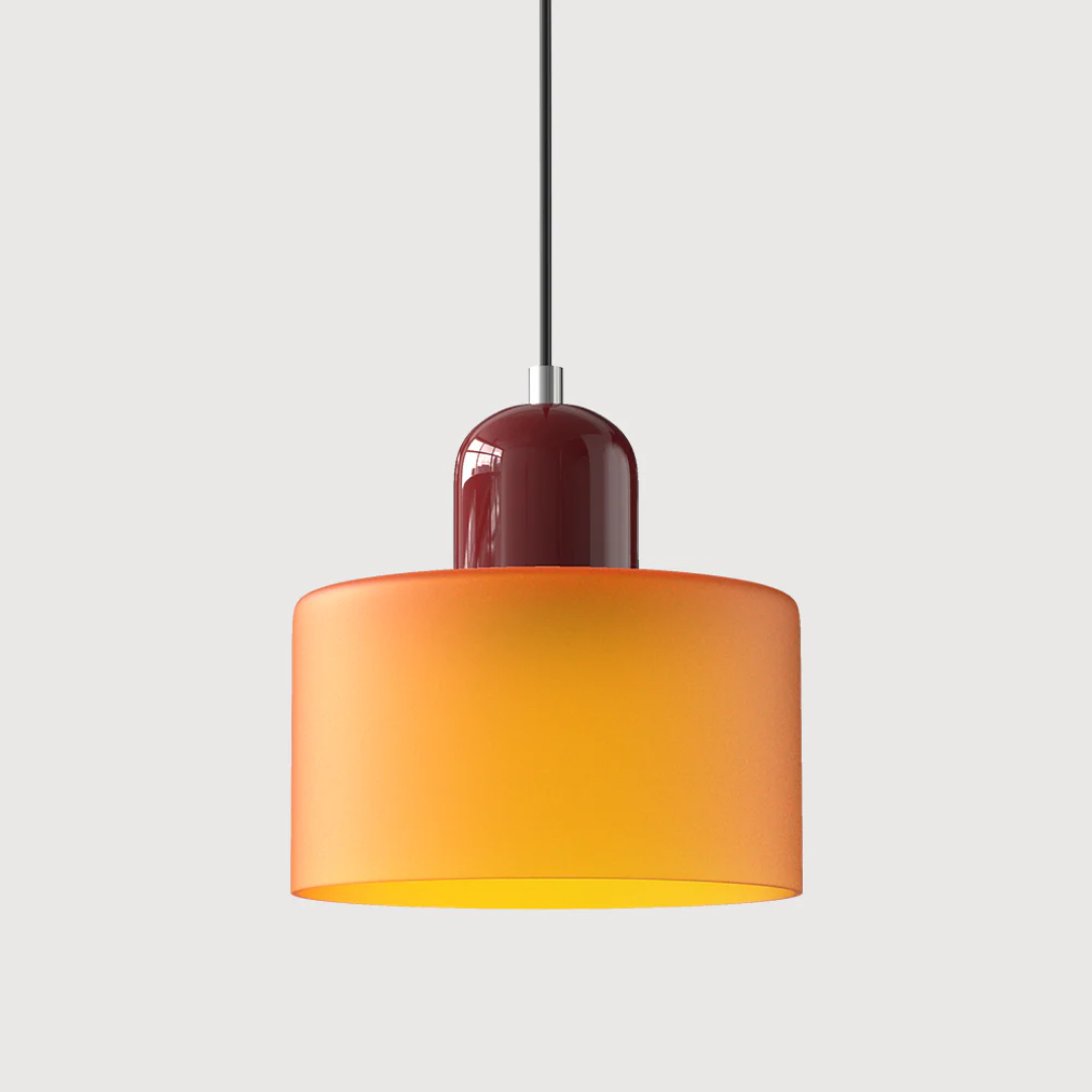 Retro Pendant Lamp with Orange Glass Shade & Green Top