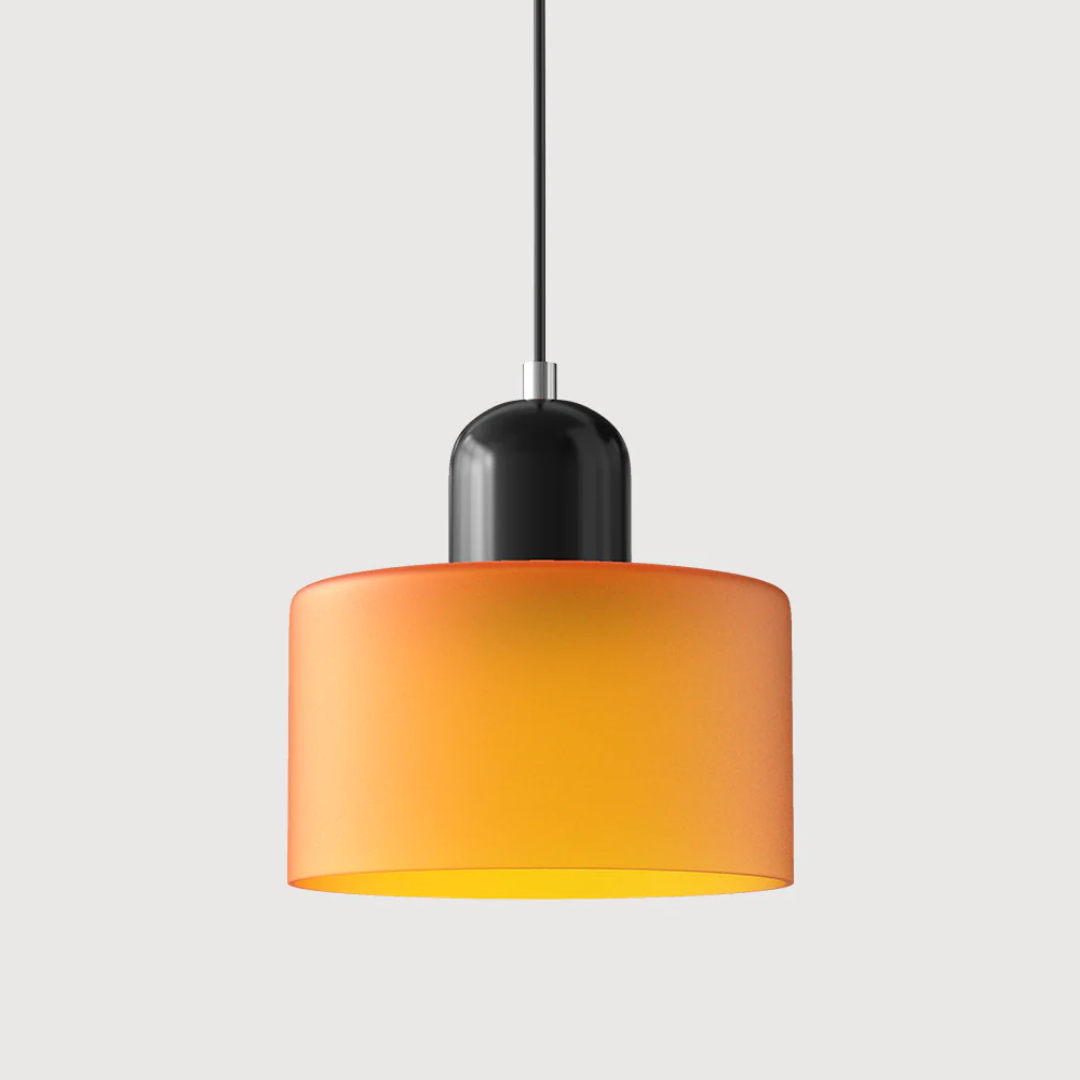 Retro Pendant Lamp with Orange Glass Shade & Green Top