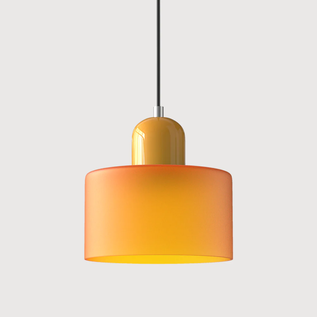 Retro Pendant Lamp with Orange Glass Shade & Green Top