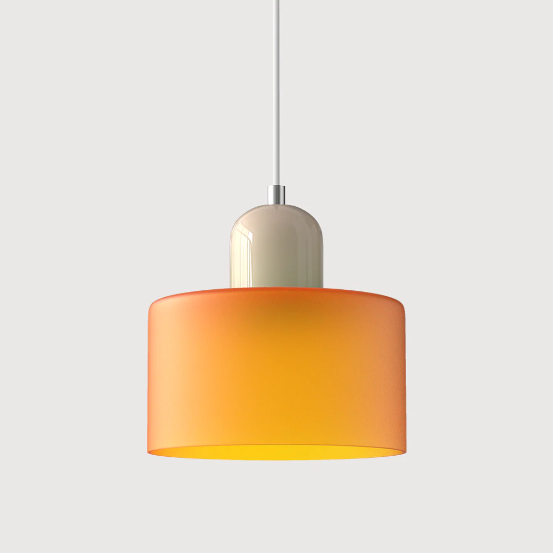 Retro Pendant Lamp with Orange Glass Shade & Green Top