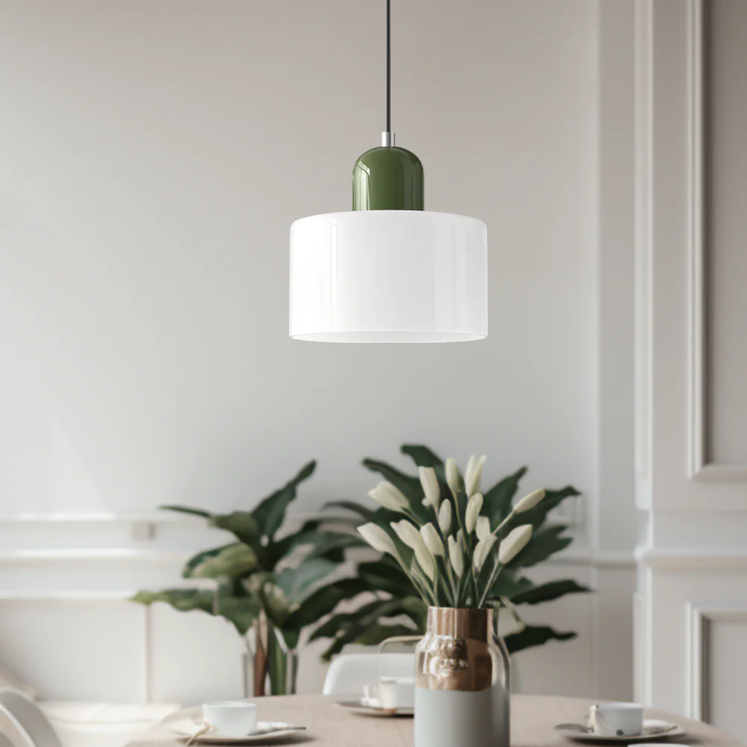 Retro Pendant Lamp with Orange Glass Shade & Green Top