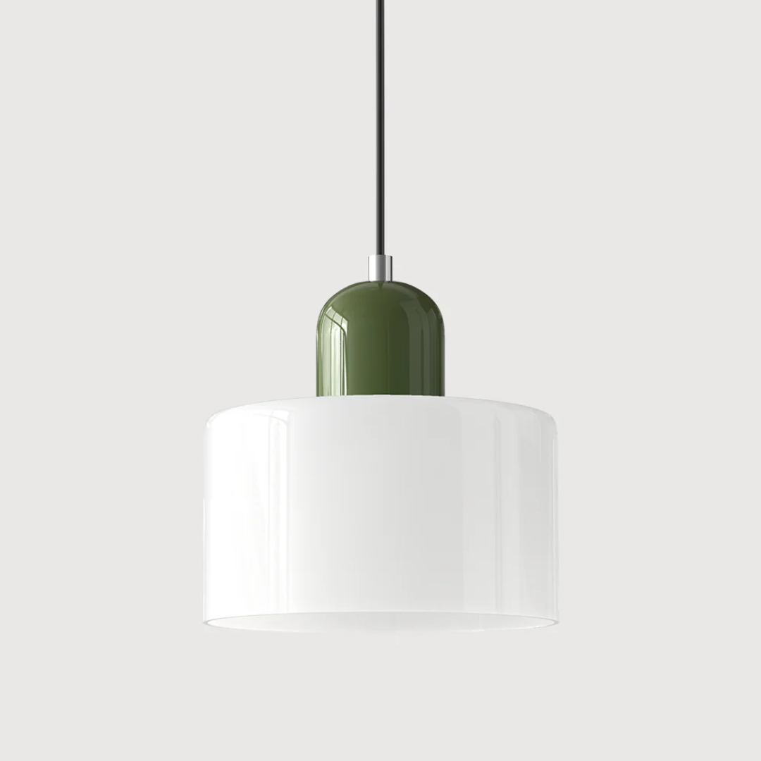 Retro Pendant Lamp with Orange Glass Shade & Green Top