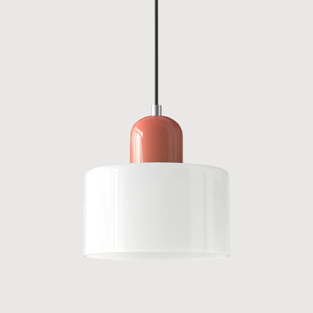 Retro Pendant Lamp with Orange Glass Shade & Green Top