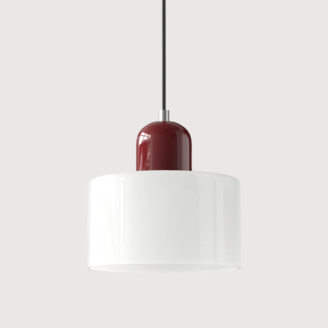 Retro Pendant Lamp with Orange Glass Shade & Green Top