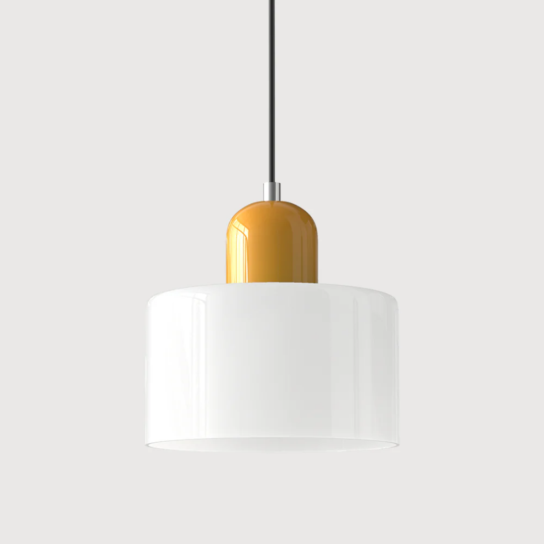 Retro Pendant Lamp with Orange Glass Shade & Green Top
