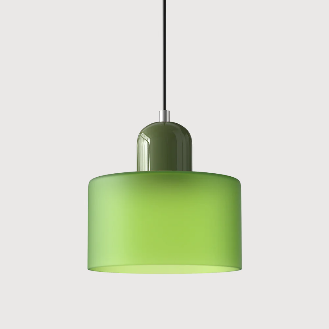 Retro Pendant Lamp with Orange Glass Shade & Green Top