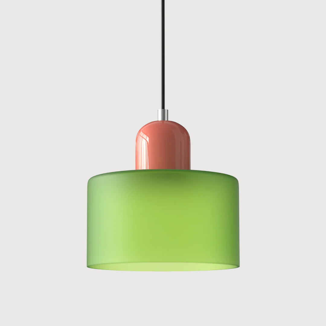 Retro Pendant Lamp with Orange Glass Shade & Green Top