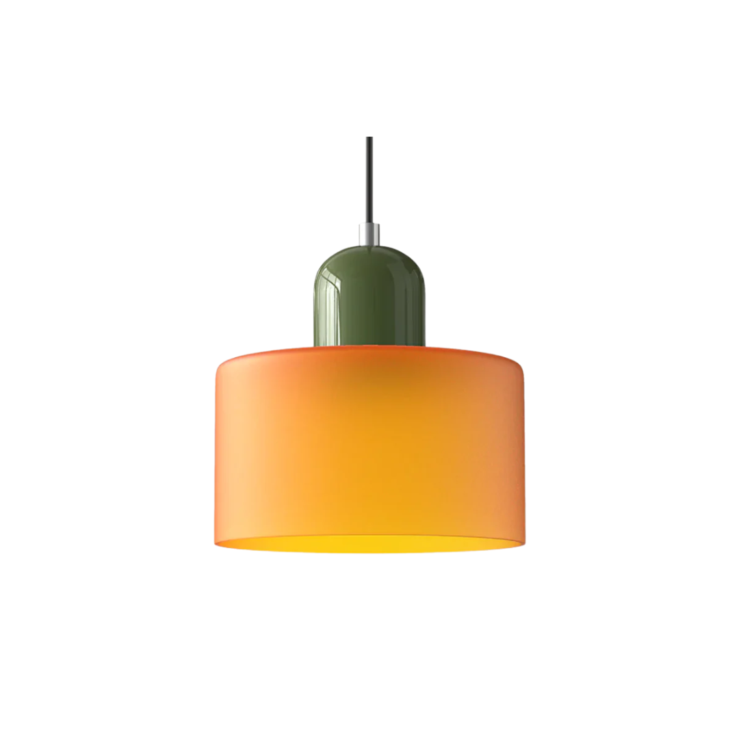 Retro Pendant Lamp with Orange Glass Shade & Green Top