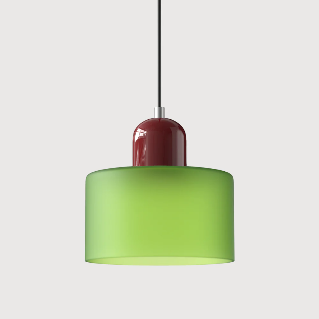 Retro Pendant Lamp with Orange Glass Shade & Green Top