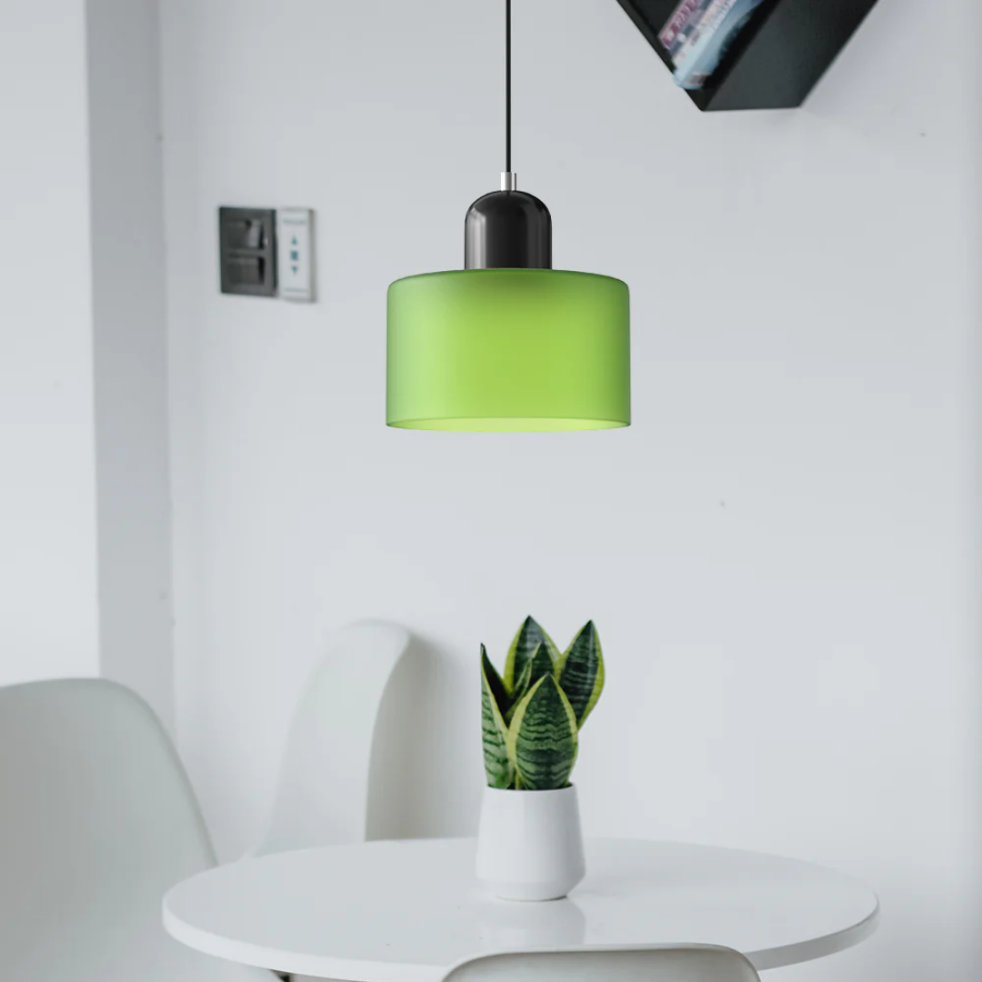 Retro Pendant Lamp with Orange Glass Shade & Green Top