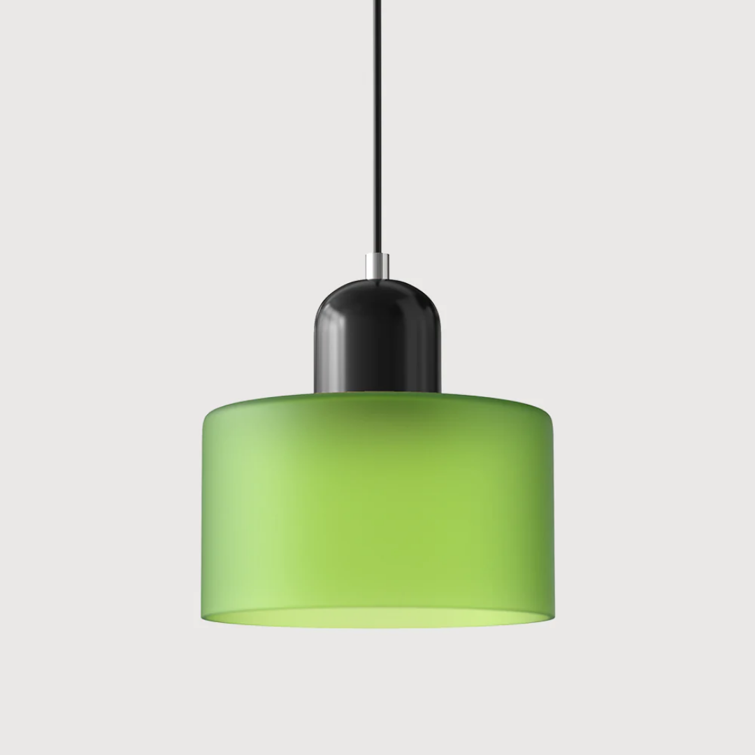Retro Pendant Lamp with Orange Glass Shade & Green Top