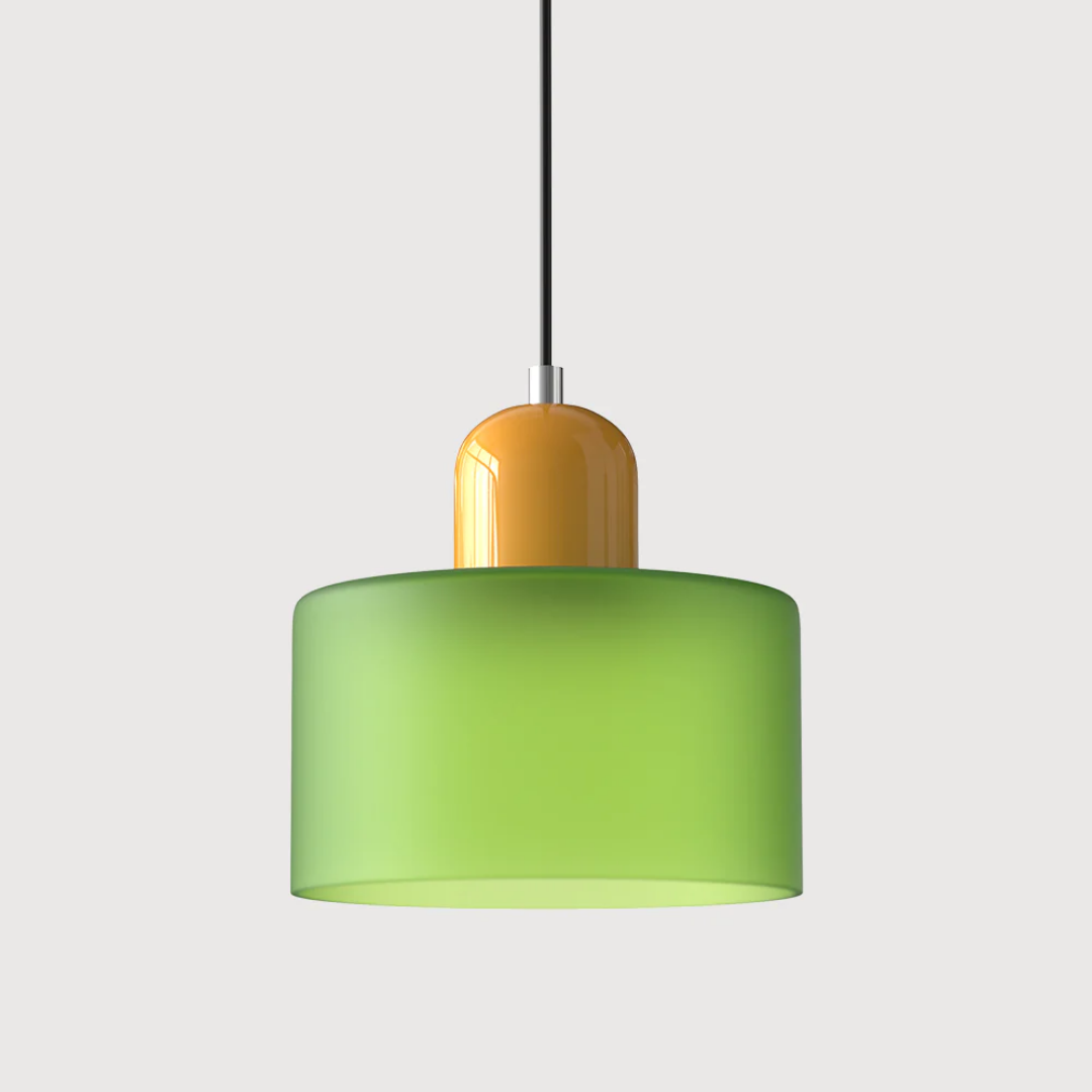 Retro Pendant Lamp with Orange Glass Shade & Green Top