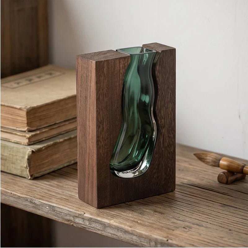 Thalia Glass & Wood Vase