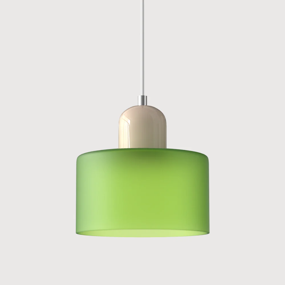 Retro Pendant Lamp with Orange Glass Shade & Green Top