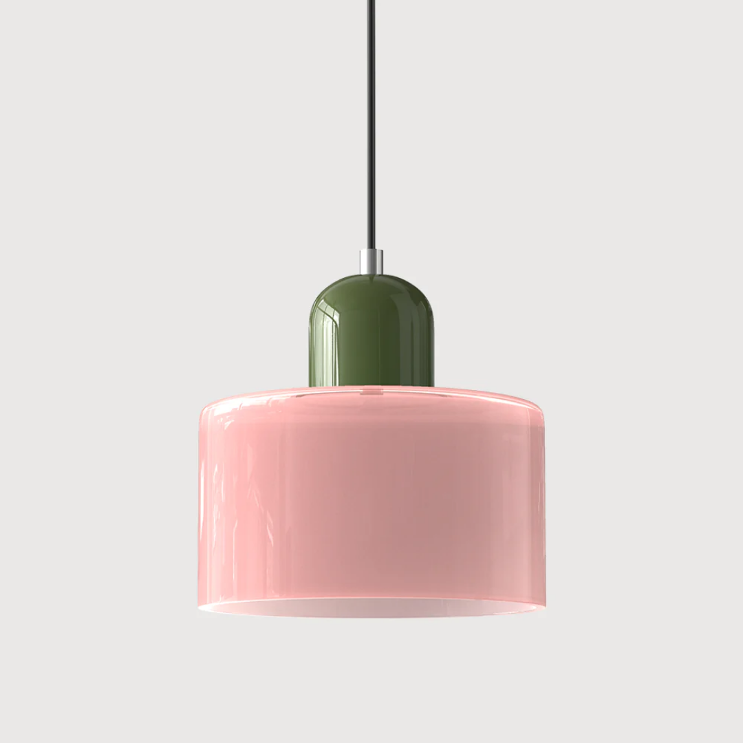 Retro Pendant Lamp with Orange Glass Shade & Green Top