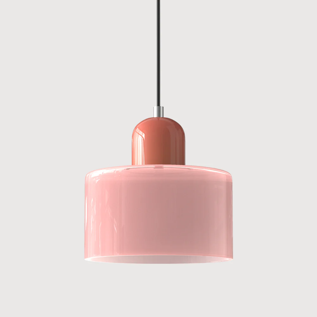 Retro Pendant Lamp with Orange Glass Shade & Green Top