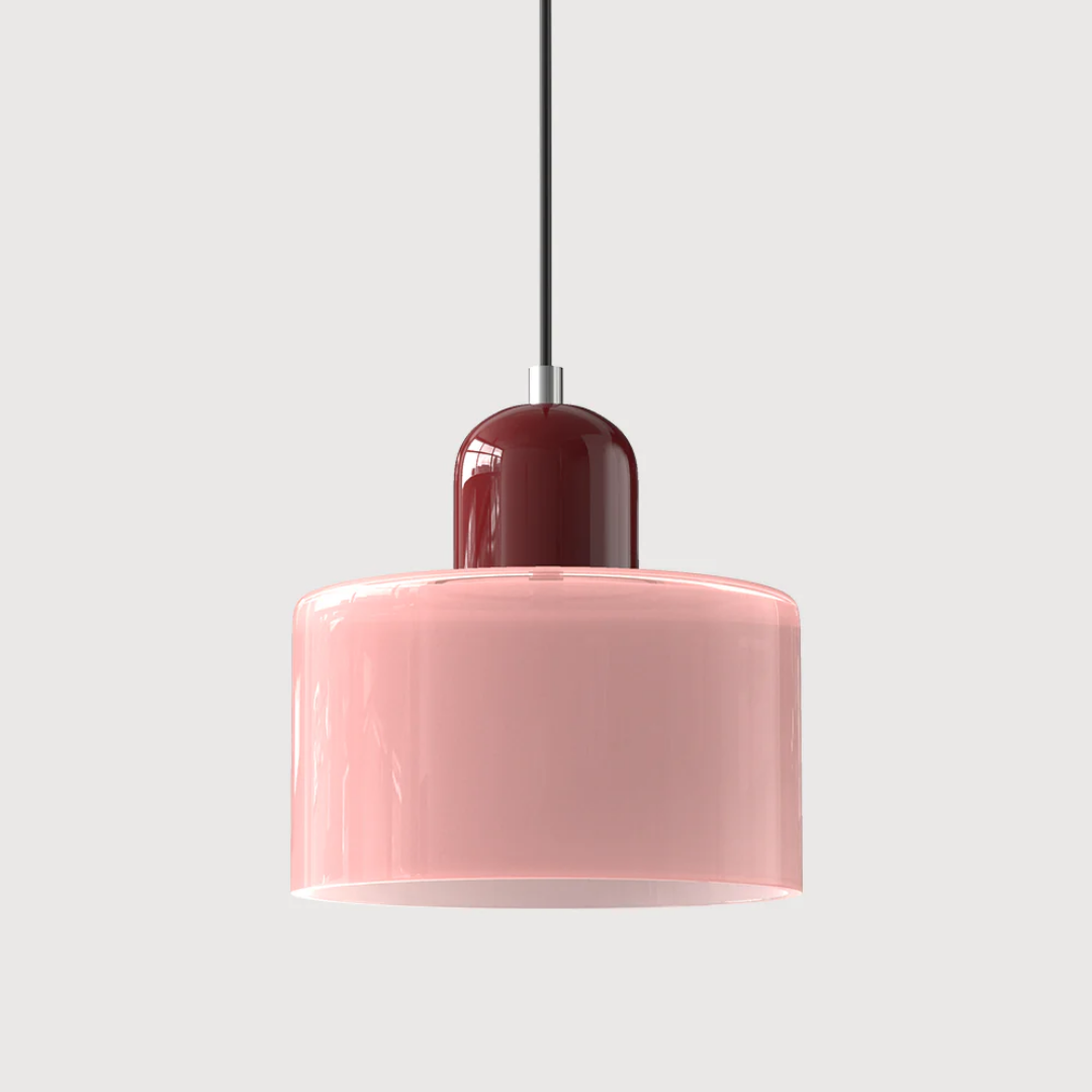 Retro Pendant Lamp with Orange Glass Shade & Green Top