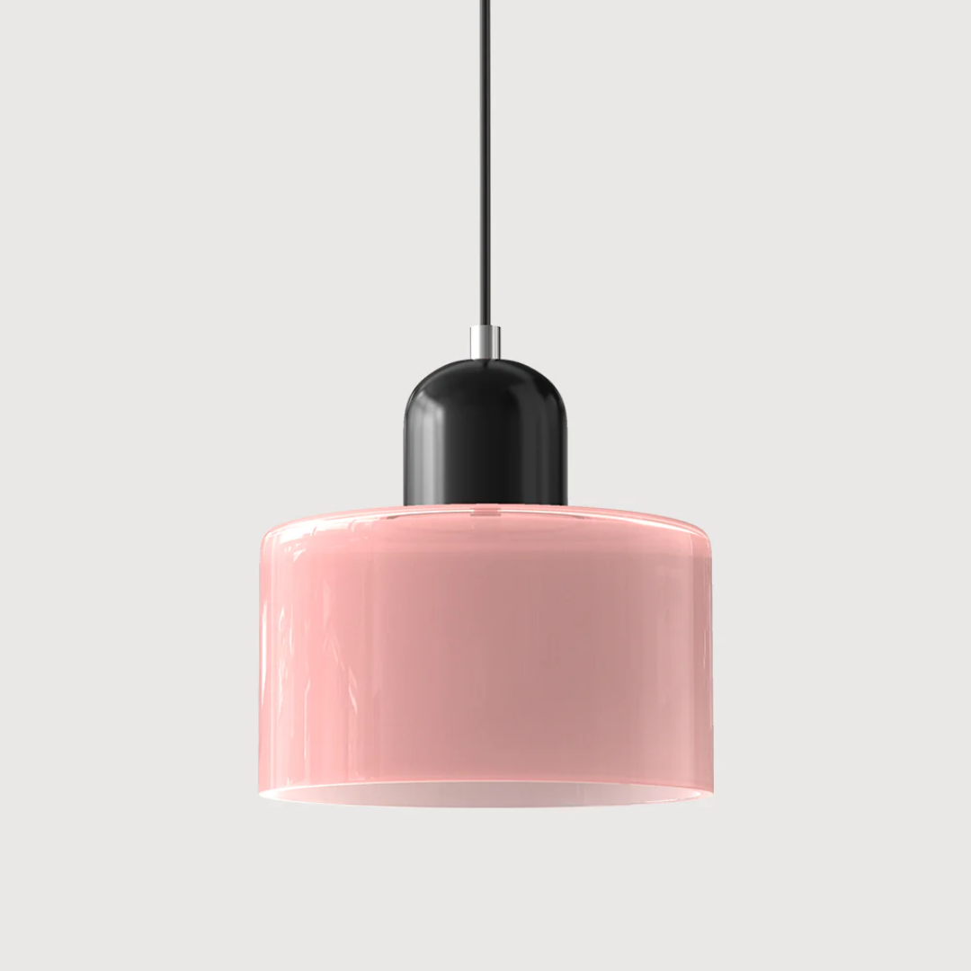 Retro Pendant Lamp with Orange Glass Shade & Green Top