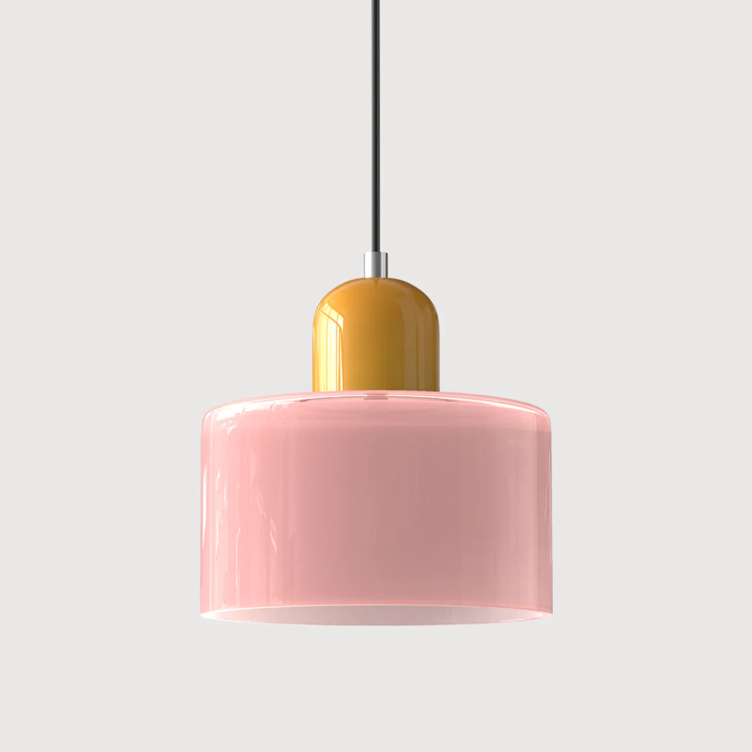 Retro Pendant Lamp with Orange Glass Shade & Green Top