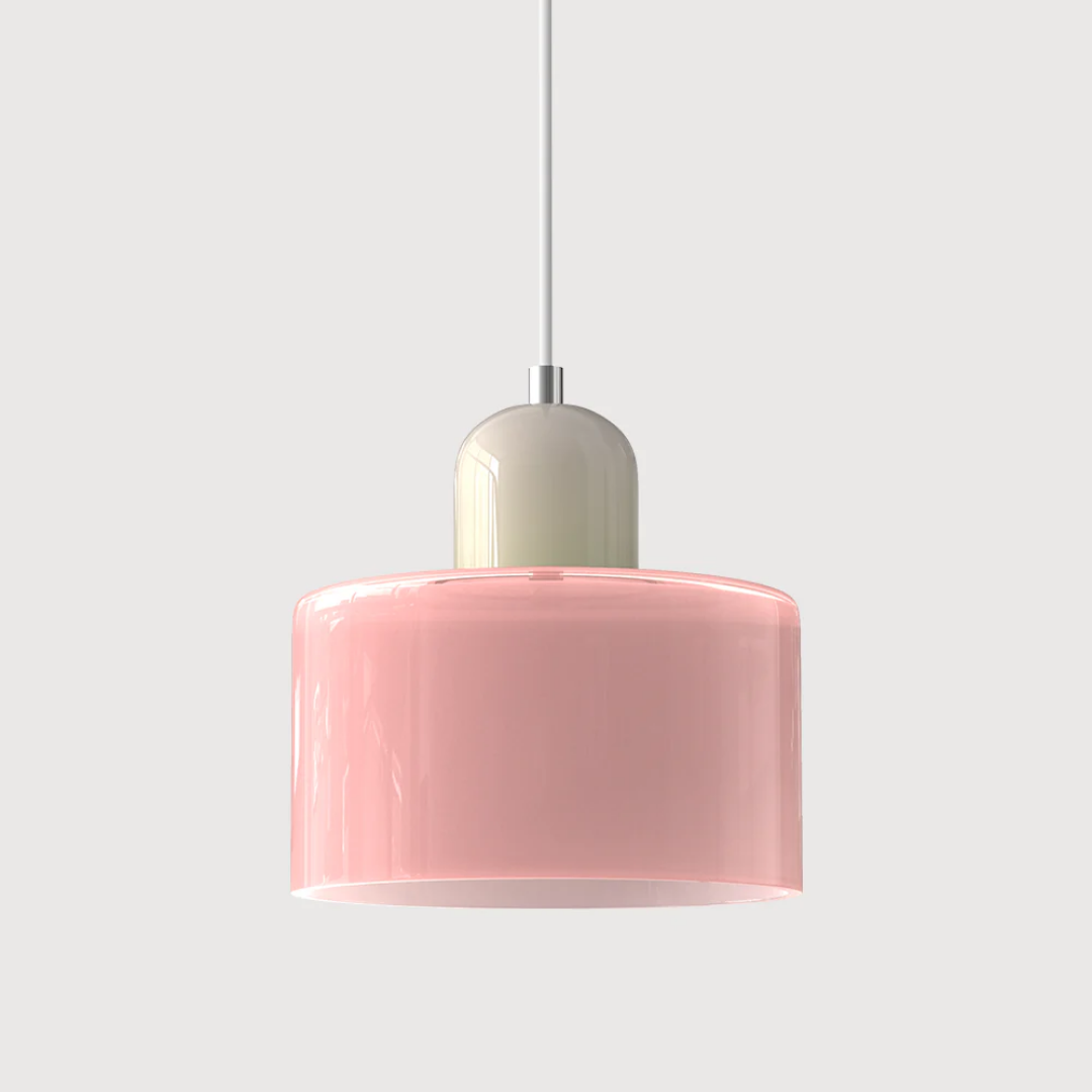 Retro Pendant Lamp with Orange Glass Shade & Green Top