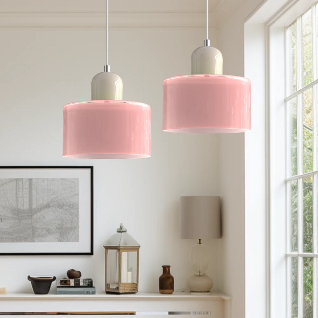 Retro Pendant Lamp with Orange Glass Shade & Green Top