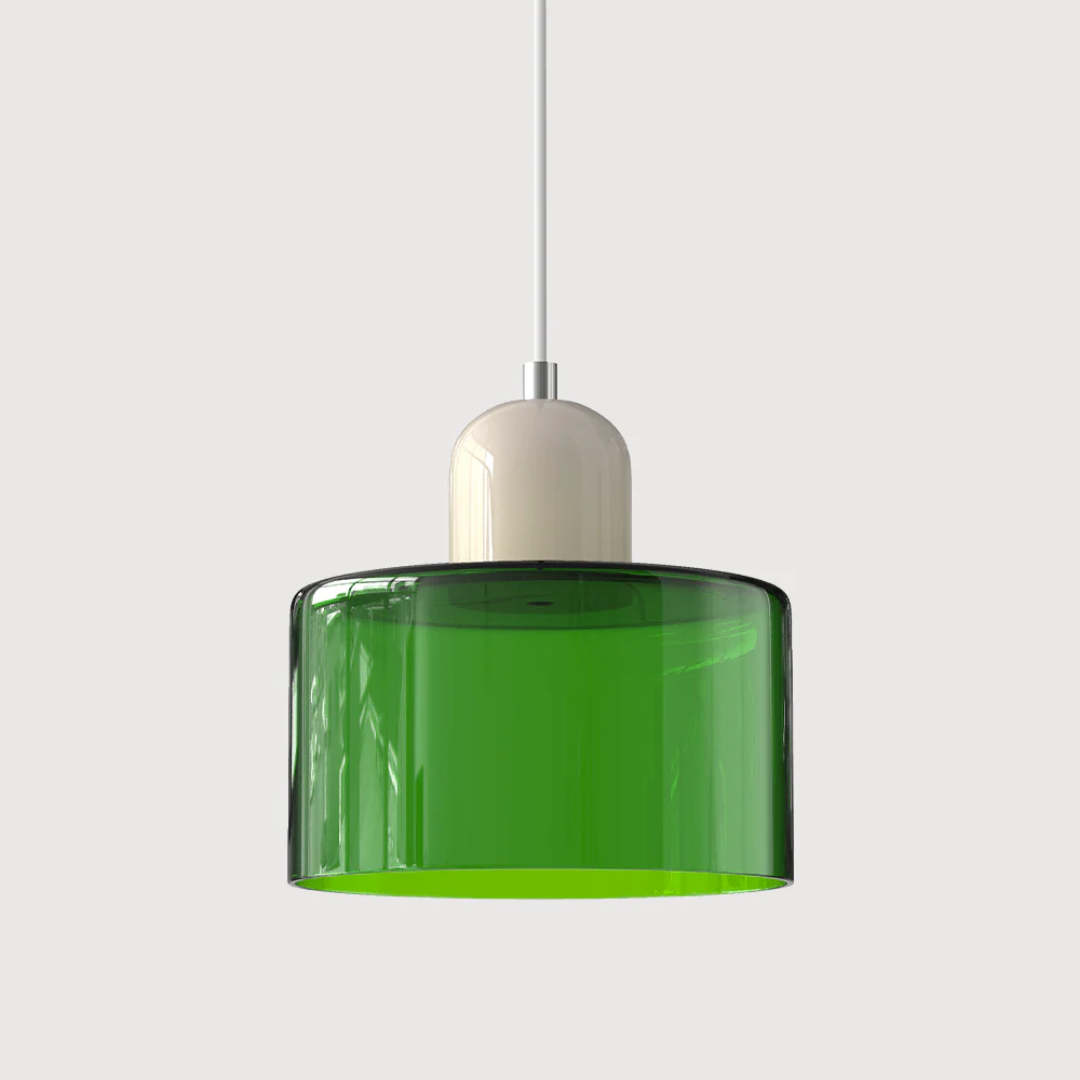 Retro Pendant Lamp with Orange Glass Shade & Green Top