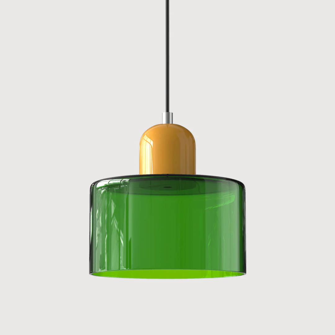 Retro Pendant Lamp with Orange Glass Shade & Green Top