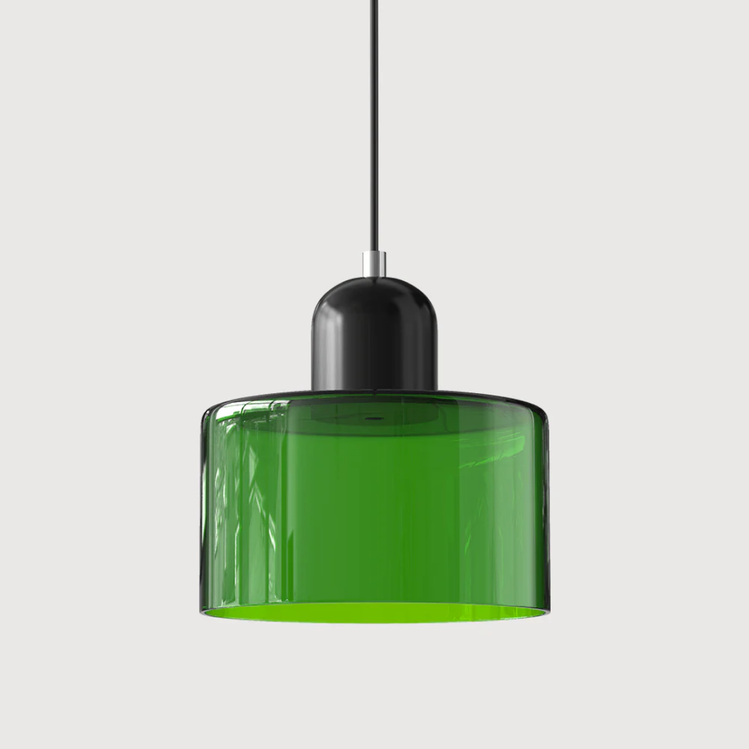 Retro Pendant Lamp with Orange Glass Shade & Green Top