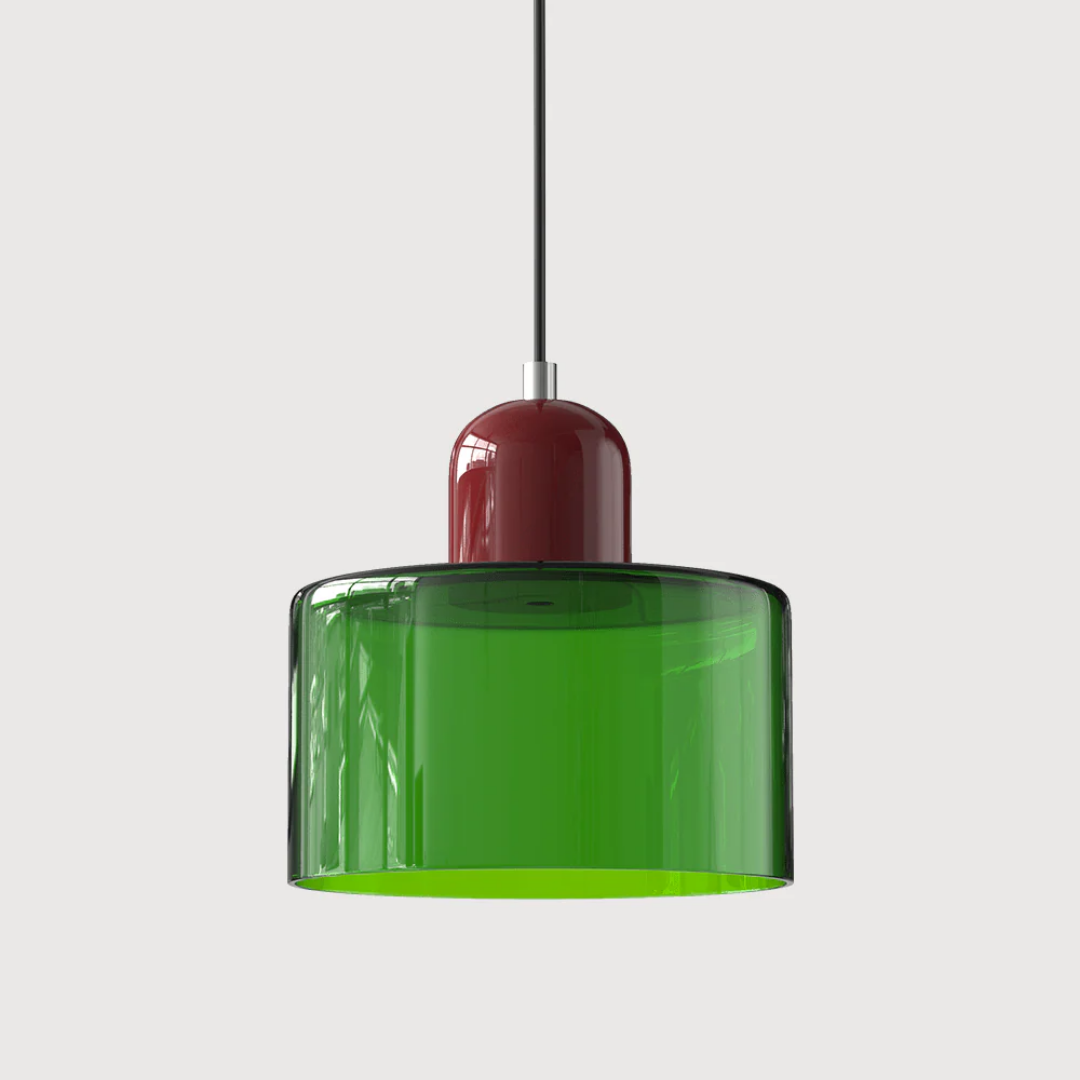 Retro Pendant Lamp with Orange Glass Shade & Green Top