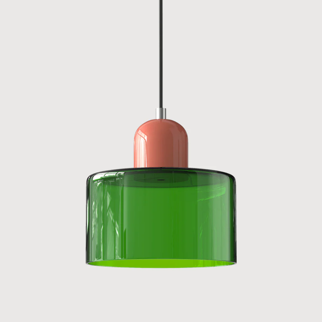 Retro Pendant Lamp with Orange Glass Shade & Green Top