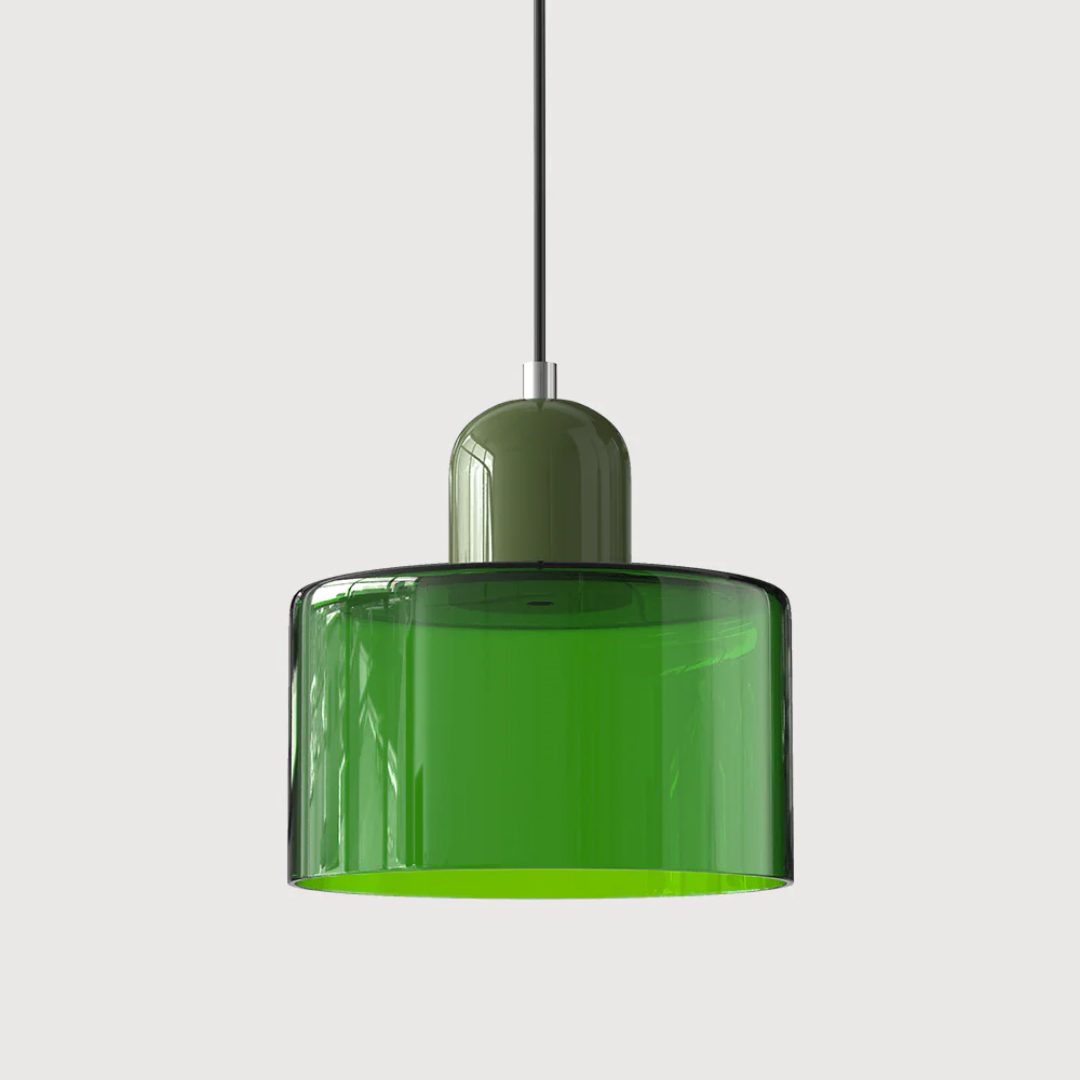 Retro Pendant Lamp with Orange Glass Shade & Green Top