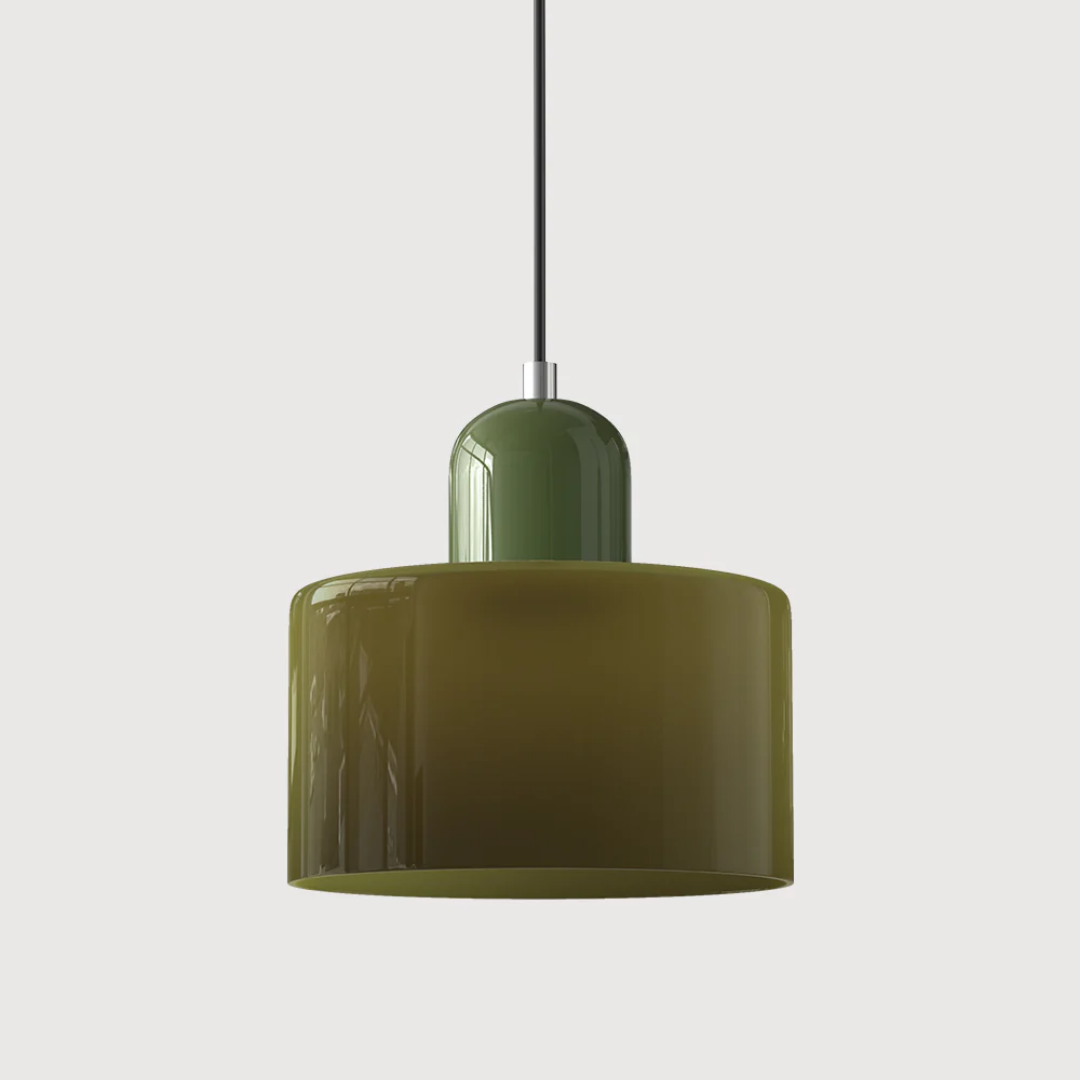 Retro Pendant Lamp with Orange Glass Shade & Green Top