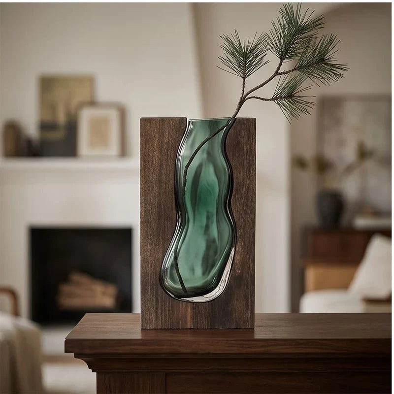 Thalia Glass & Wood Vase