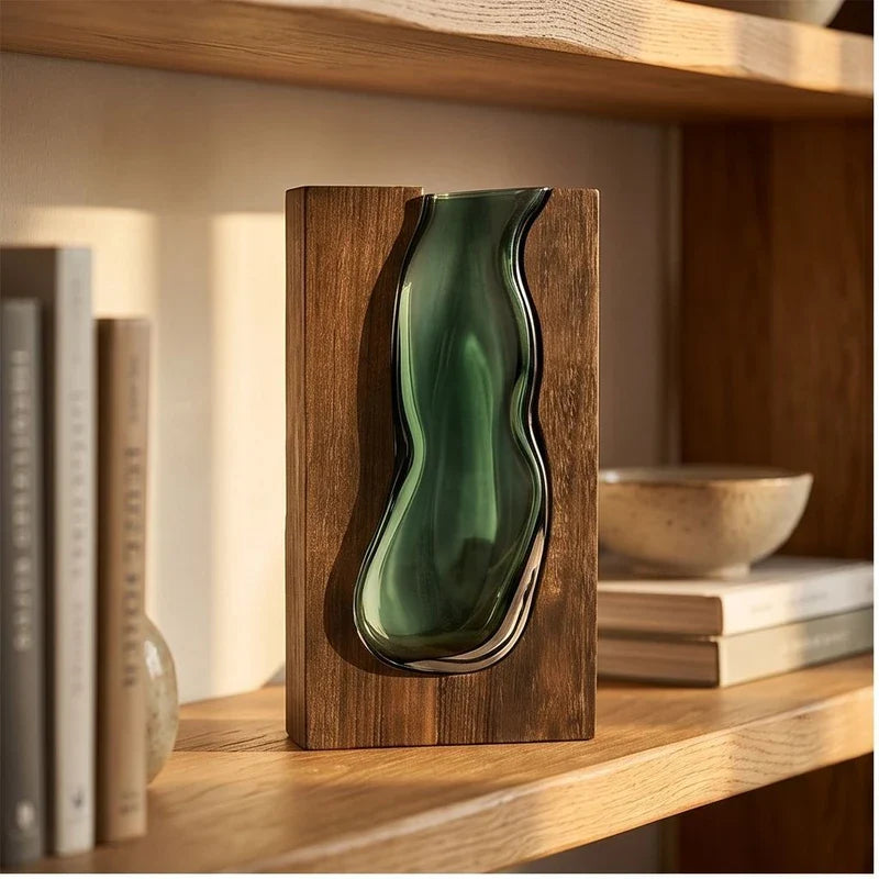 Thalia Glass & Wood Vase