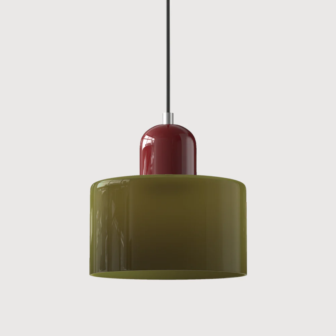Retro Pendant Lamp with Orange Glass Shade & Green Top