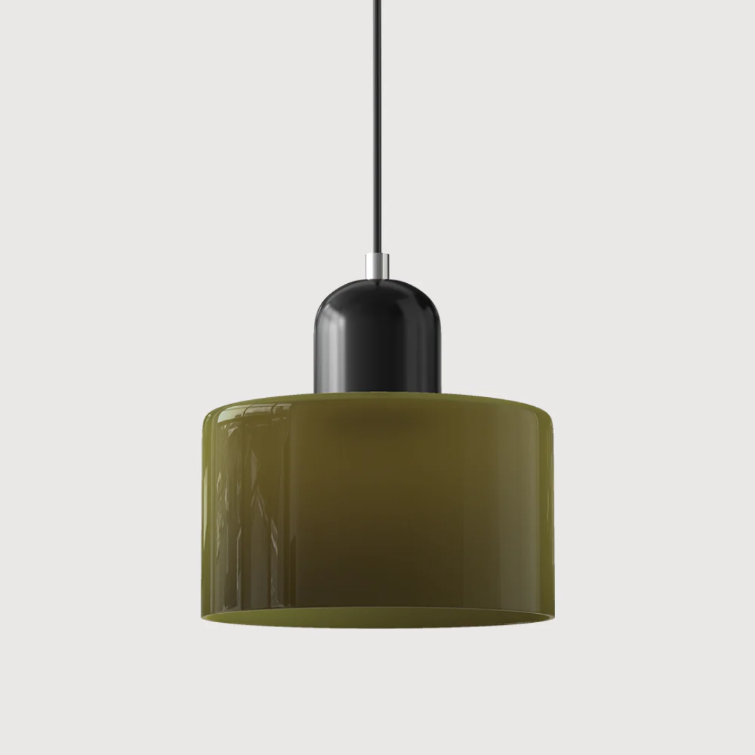 Retro Pendant Lamp with Orange Glass Shade & Green Top