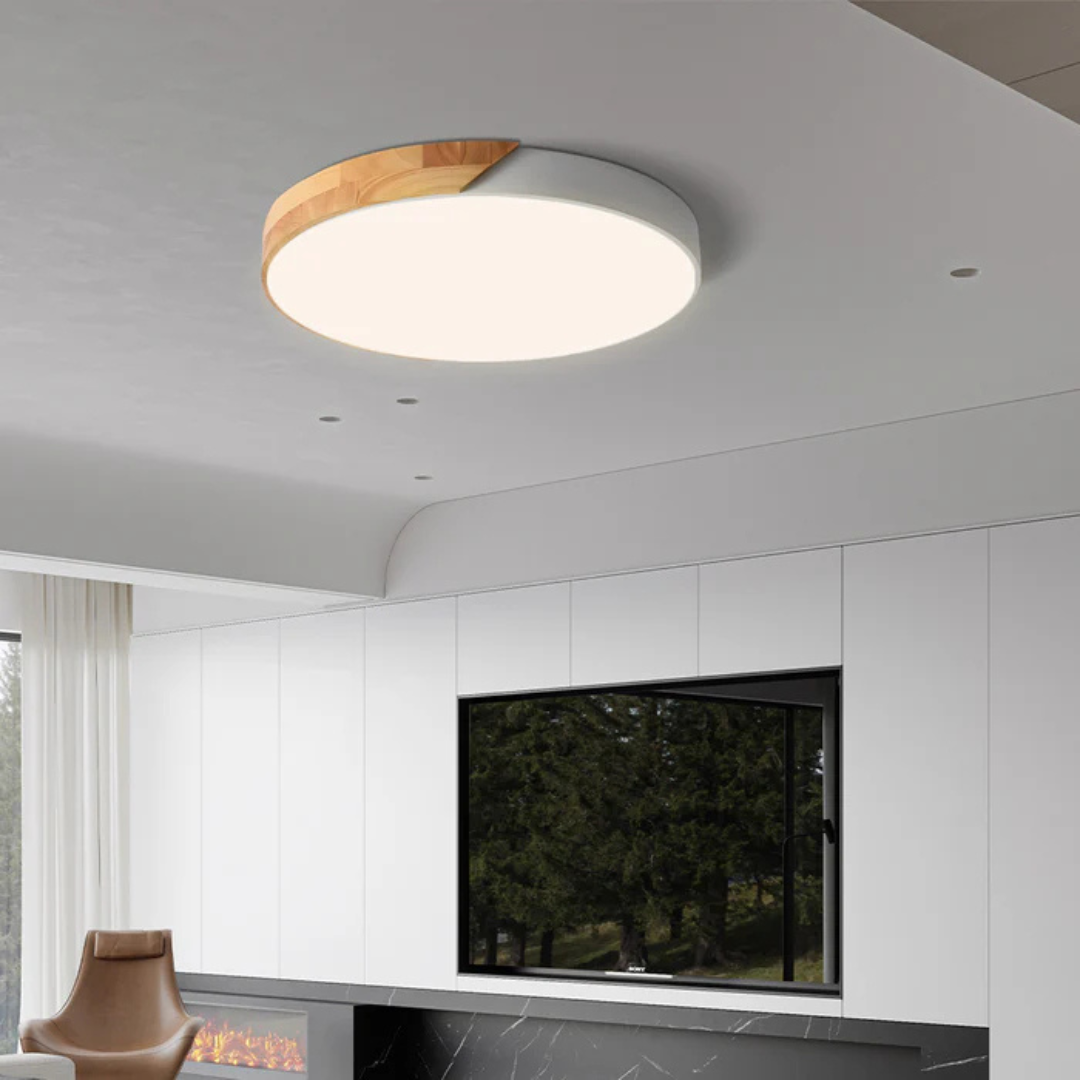 LED Ceiling Lamp with Scandinavian Design in Wood & Acrylic