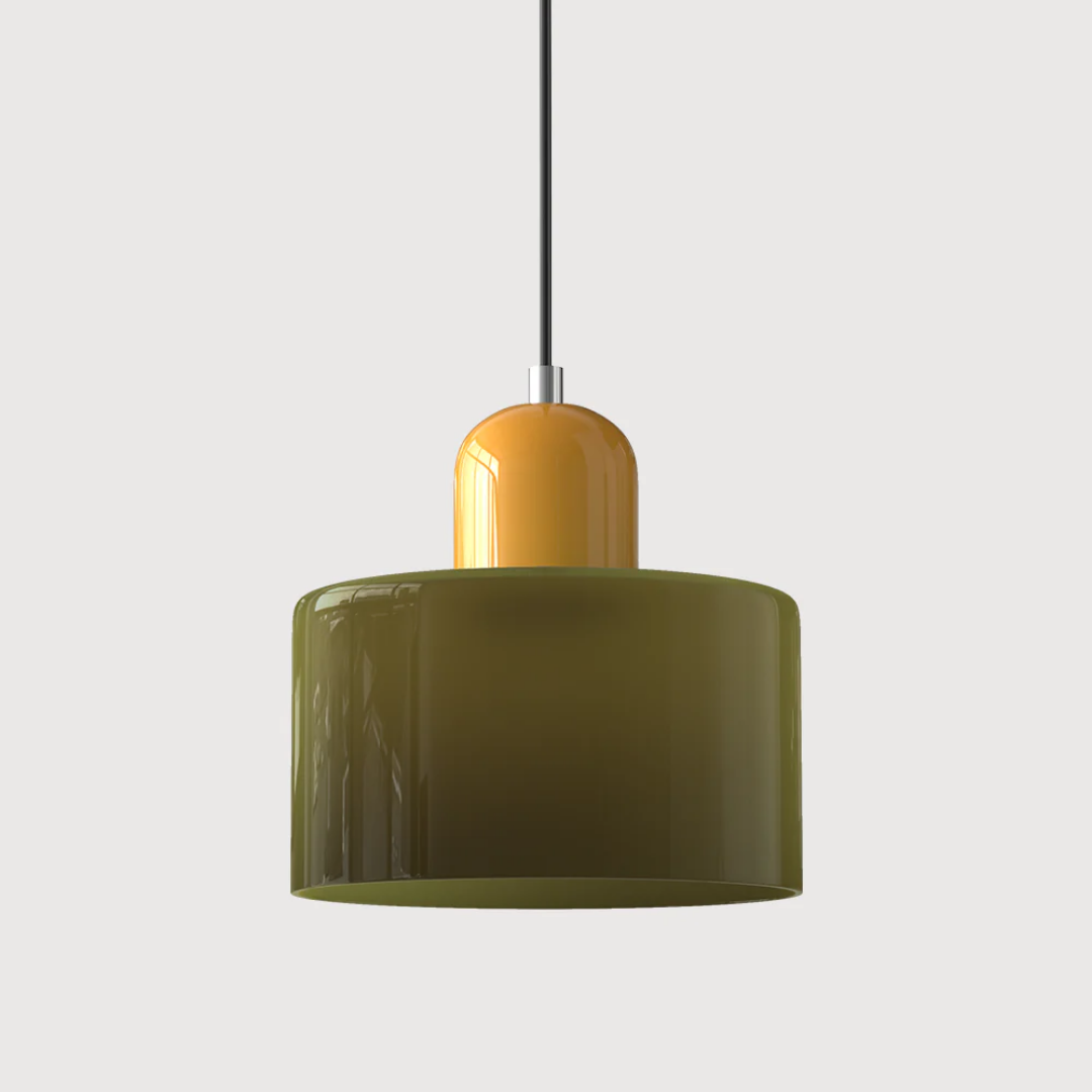 Retro Pendant Lamp with Orange Glass Shade & Green Top