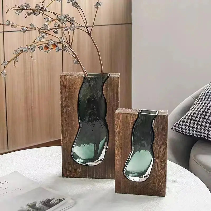Thalia Glass & Wood Vase