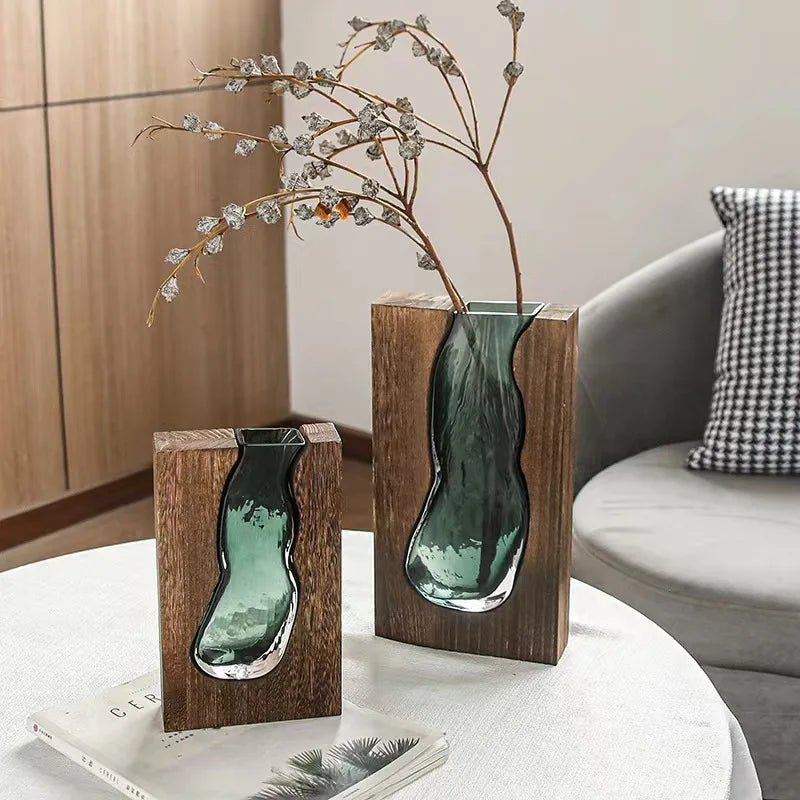 Thalia Glass & Wood Vase