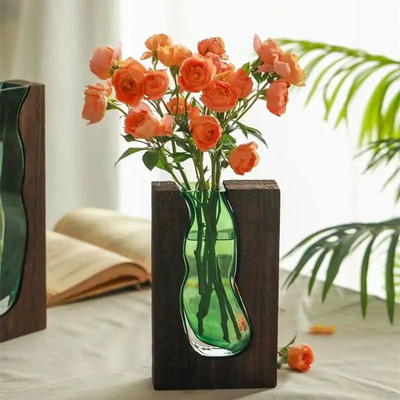 Thalia Glass & Wood Vase