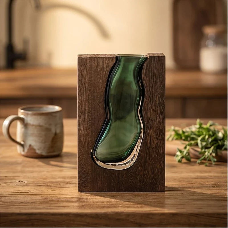 Thalia Glass & Wood Vase