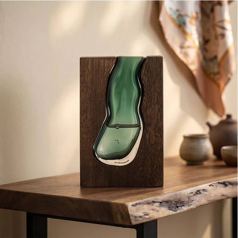 Thalia Glass & Wood Vase
